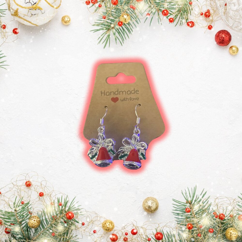 Handmade Red and Silver Bell Earrings